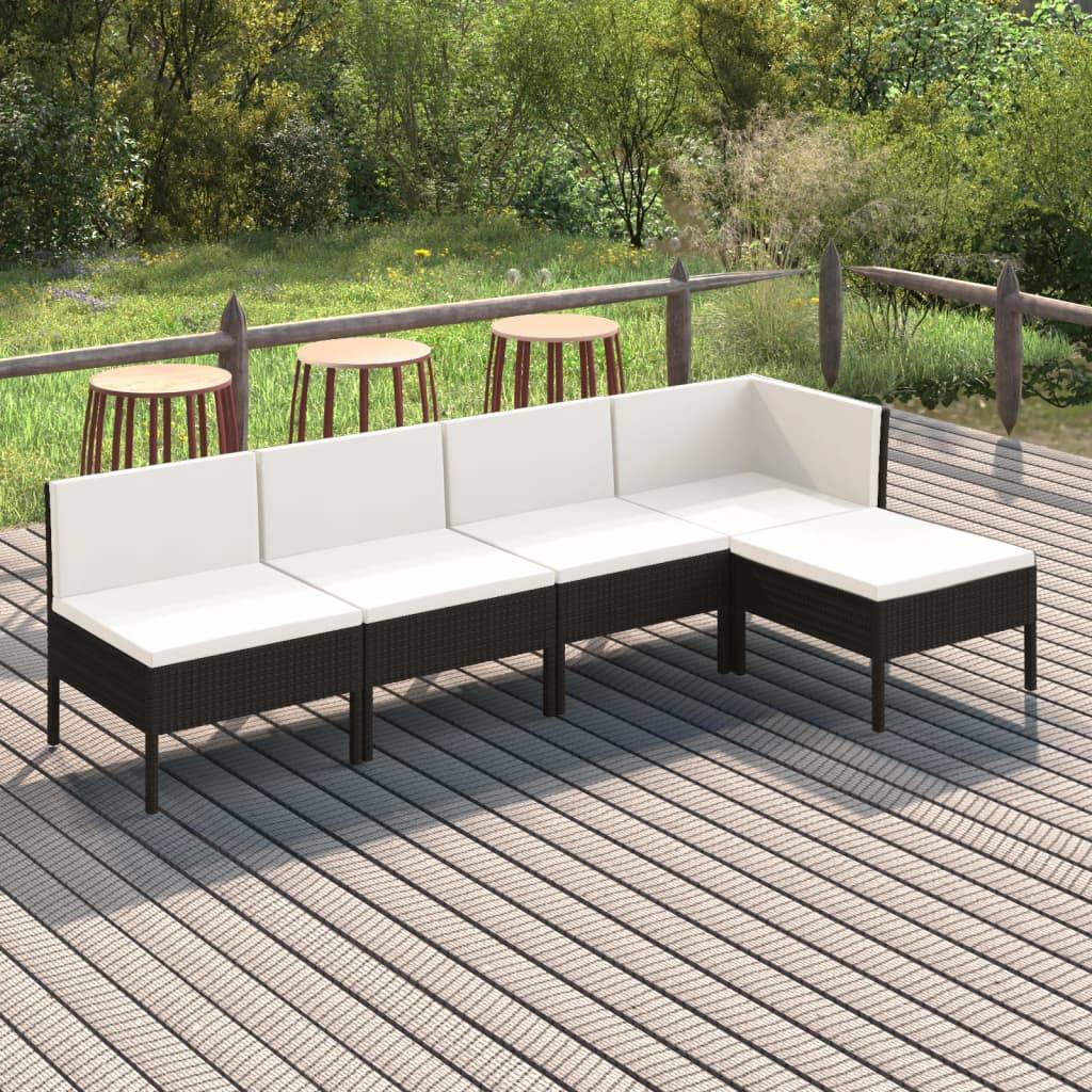 vidaXL 5-tlg. Garten-Lounge-Set mit Auflagen Poly Rattan Schwarz