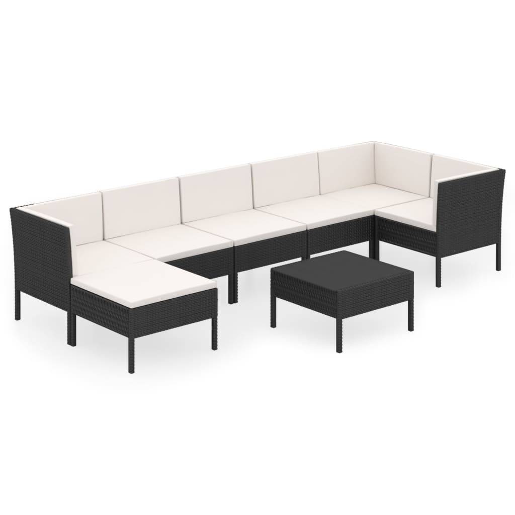 vidaXL 8-tlg. Garten-Lounge-Set mit Auflagen Poly Rattan Schwarz