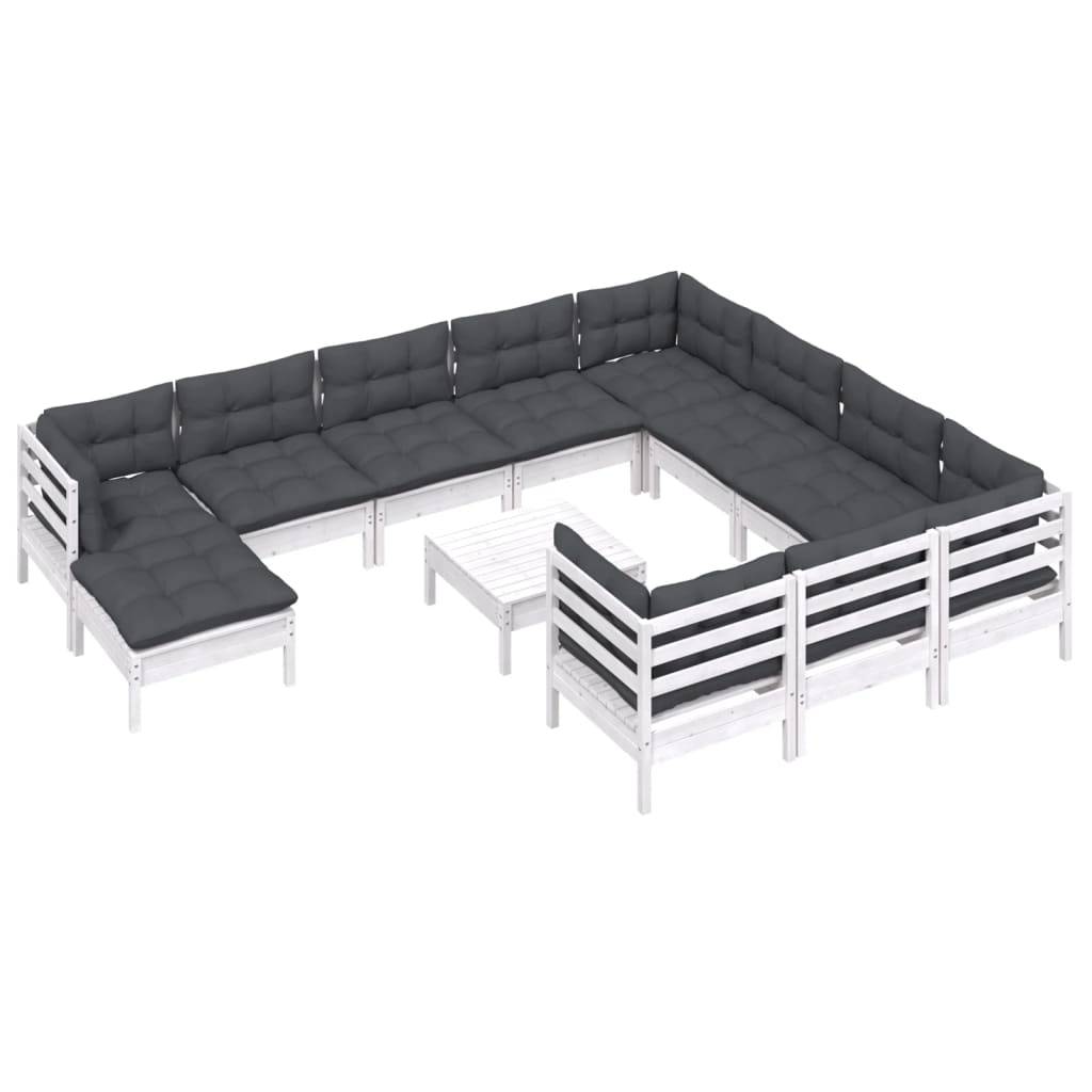 vidaXL 12-tlg. Garten-Lounge-Set mit Kissen Weiß Kiefernholz