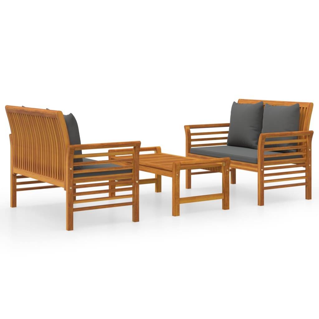 vidaXL 3-tlg. Garten-Lounge-Set mit Kissen Massivholz Akazie