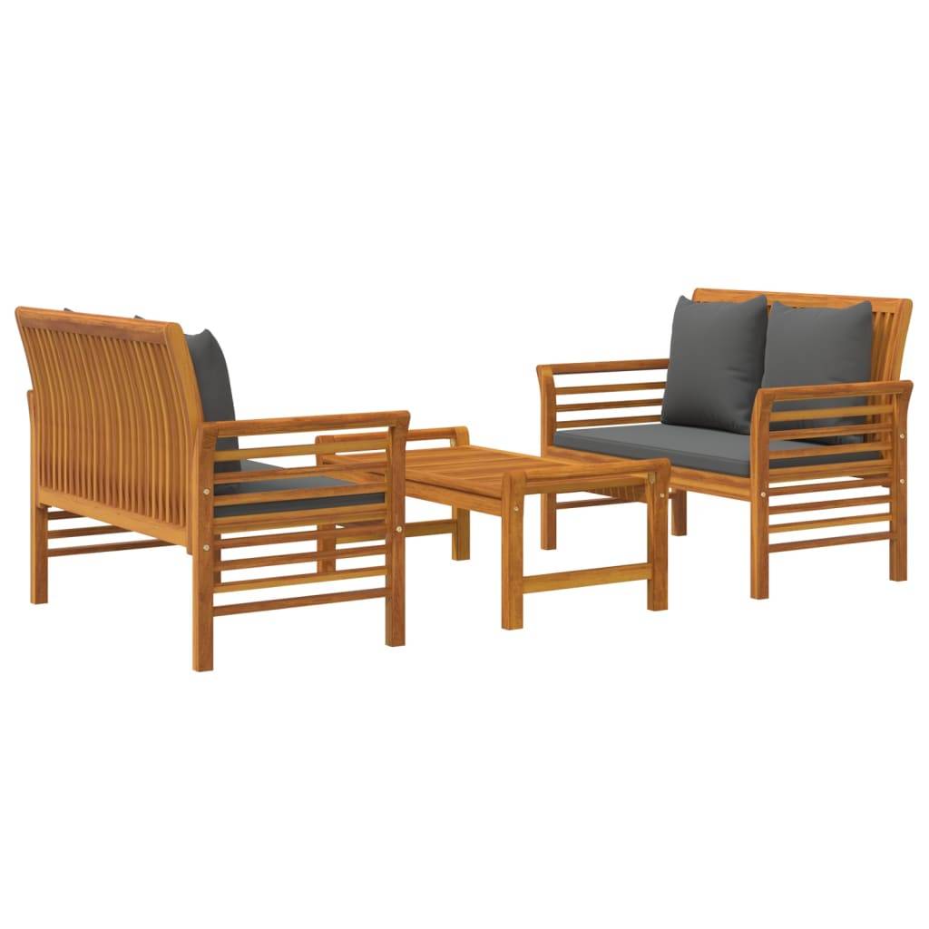 vidaXL 3-tlg. Garten-Lounge-Set mit Kissen Massivholz Akazie