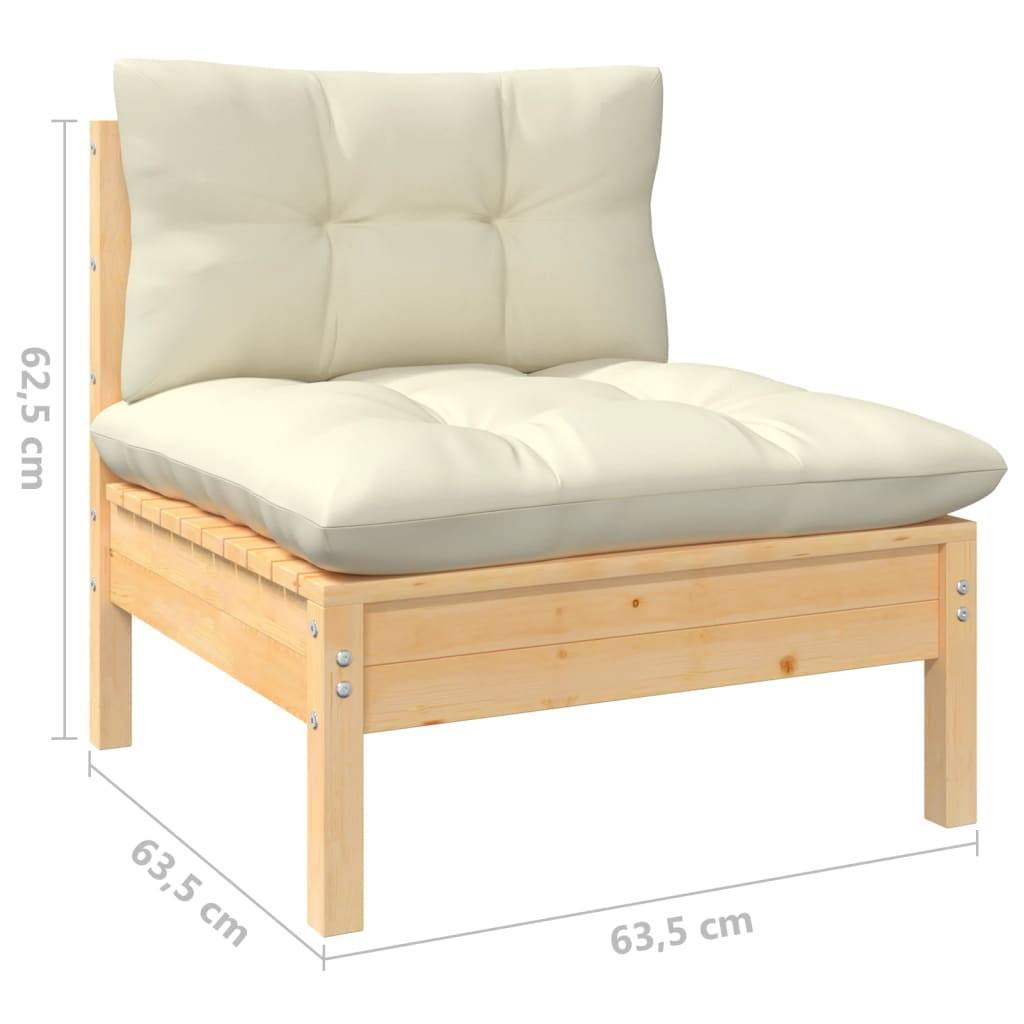 vidaXL 3-tlg. Garten-Lounge-Set mit Kissen in Creme Massivholz Kiefer