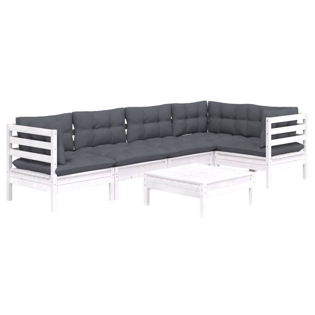 vidaXL 6-tlg. Garten-Lounge-Set mit Kissen Weiß Kiefernholz