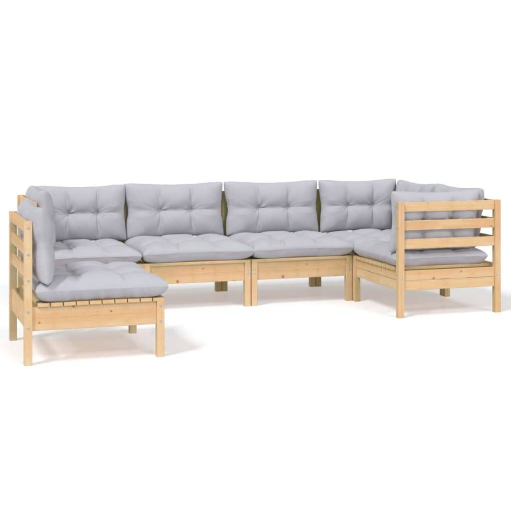 vidaXL 6-tlg. Garten-Lounge-Set mit Grauen Kissen Kiefernholz