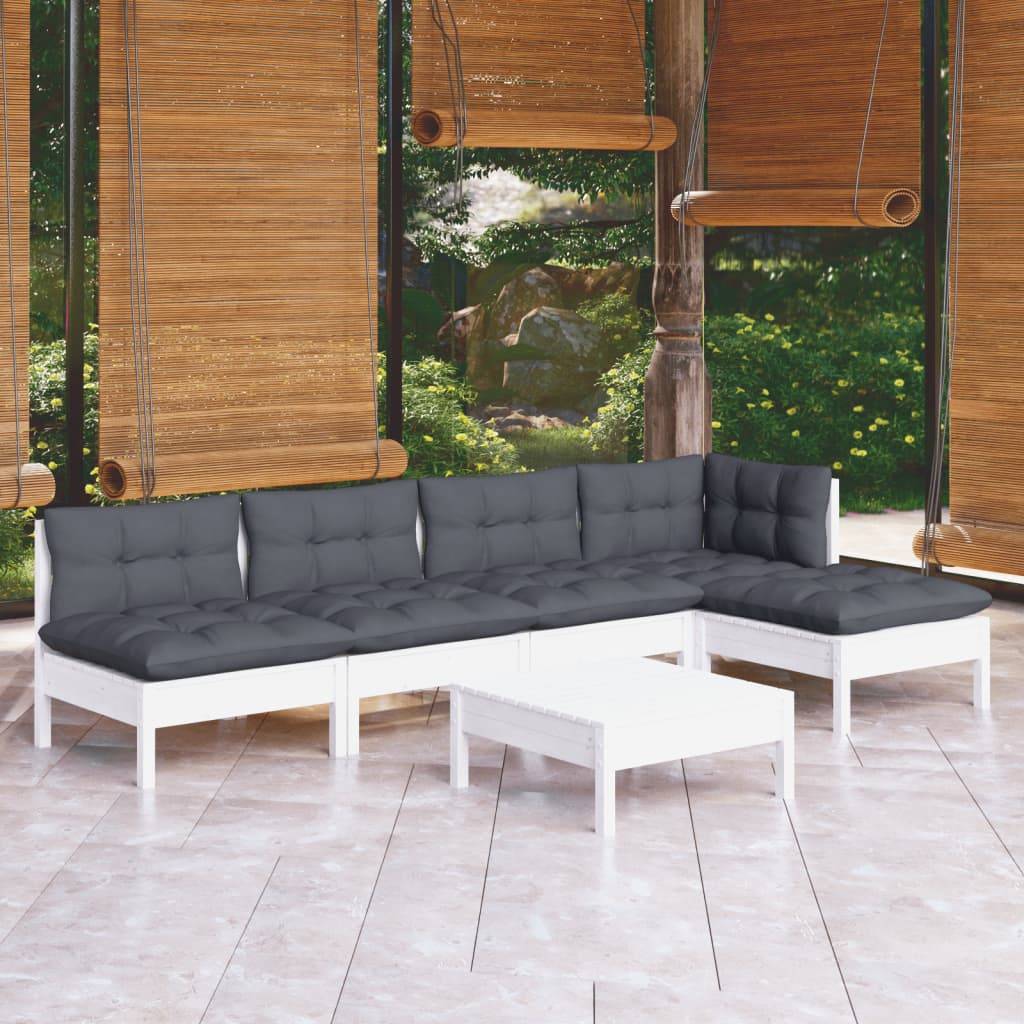 vidaXL 6-tlg. Garten-Lounge-Set mit Kissen Weiß Kiefernholz