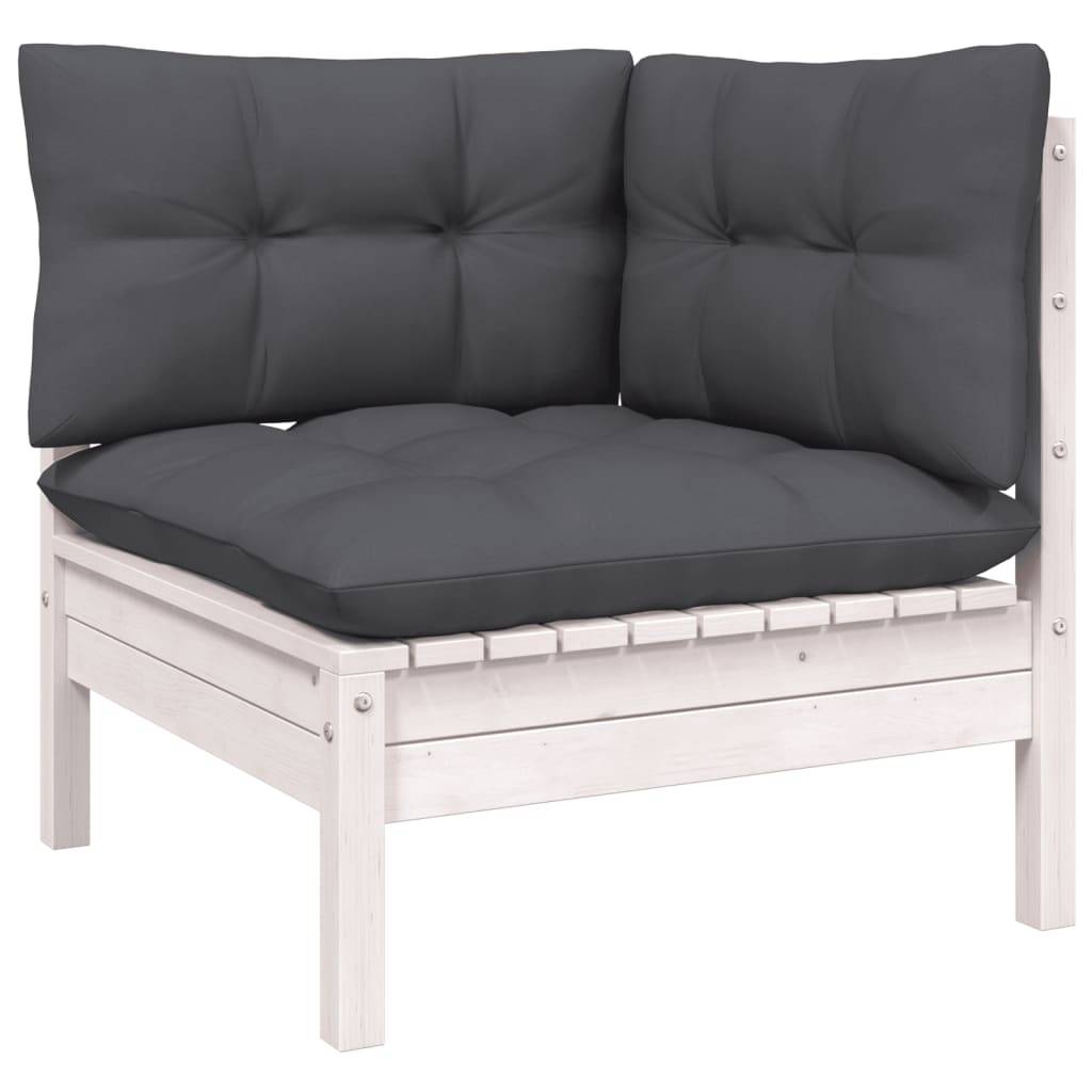 vidaXL 7-tlg. Garten-Lounge-Set mit Kissen Weiß Kiefernholz
