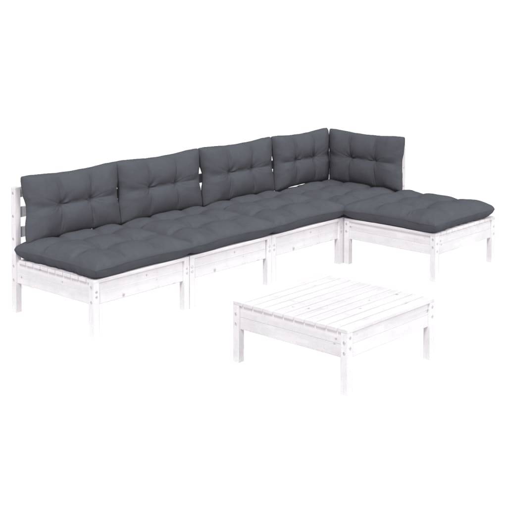 vidaXL 6-tlg. Garten-Lounge-Set mit Kissen Weiß Kiefernholz