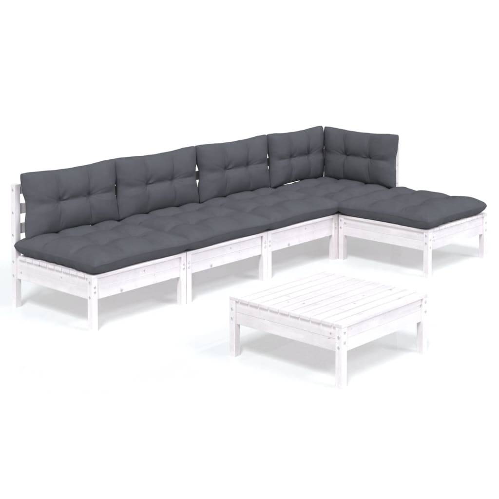 vidaXL 6-tlg. Garten-Lounge-Set mit Kissen Weiß Kiefernholz