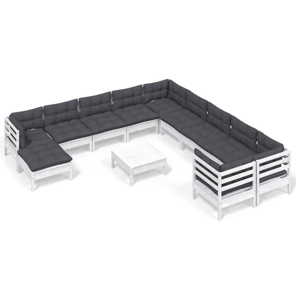 vidaXL 12-tlg. Garten-Lounge-Set mit Kissen Weiß Kiefernholz