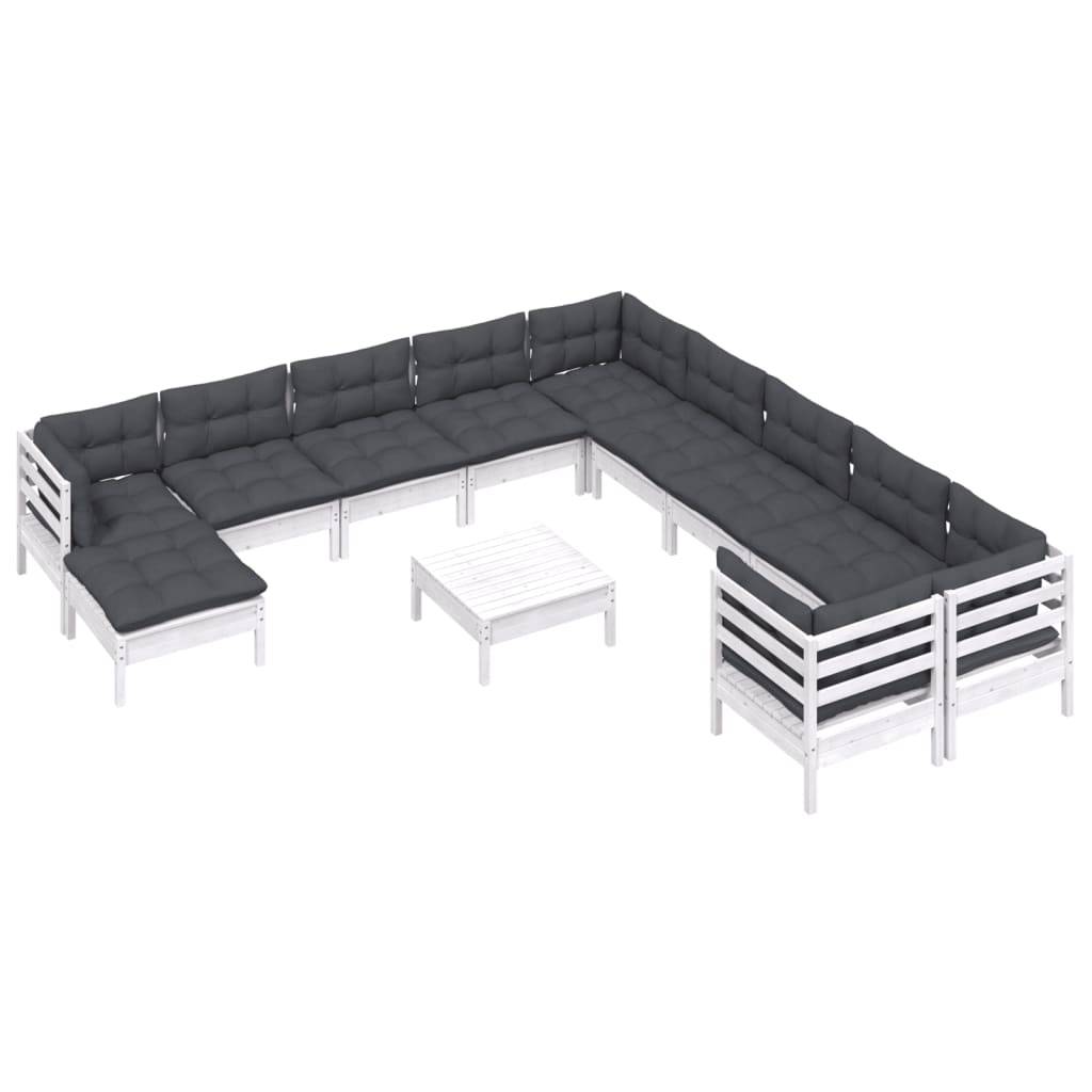 vidaXL 12-tlg. Garten-Lounge-Set mit Kissen Weiß Kiefernholz