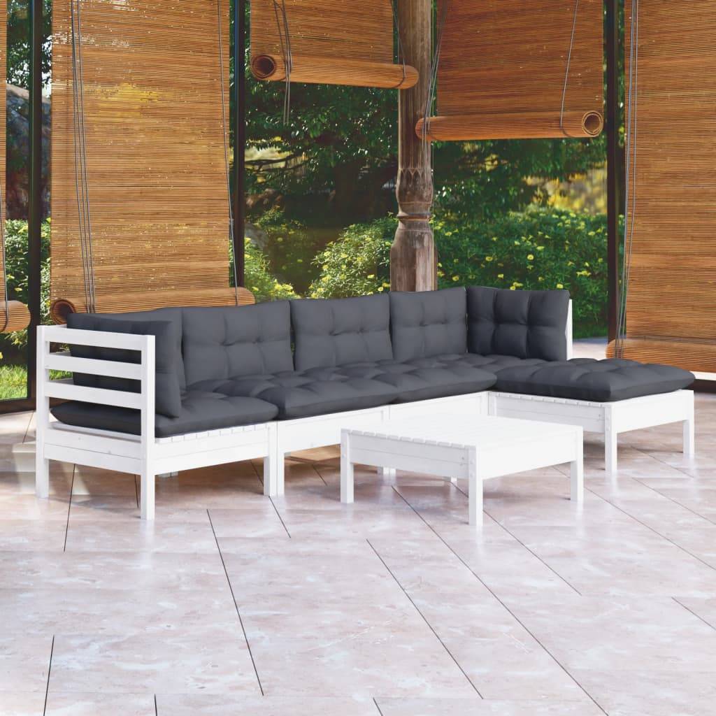 vidaXL 6-tlg. Garten-Lounge-Set mit Kissen Weiß Kiefernholz