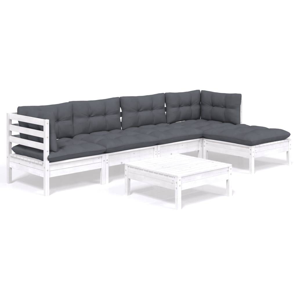 vidaXL 6-tlg. Garten-Lounge-Set mit Kissen Weiß Kiefernholz