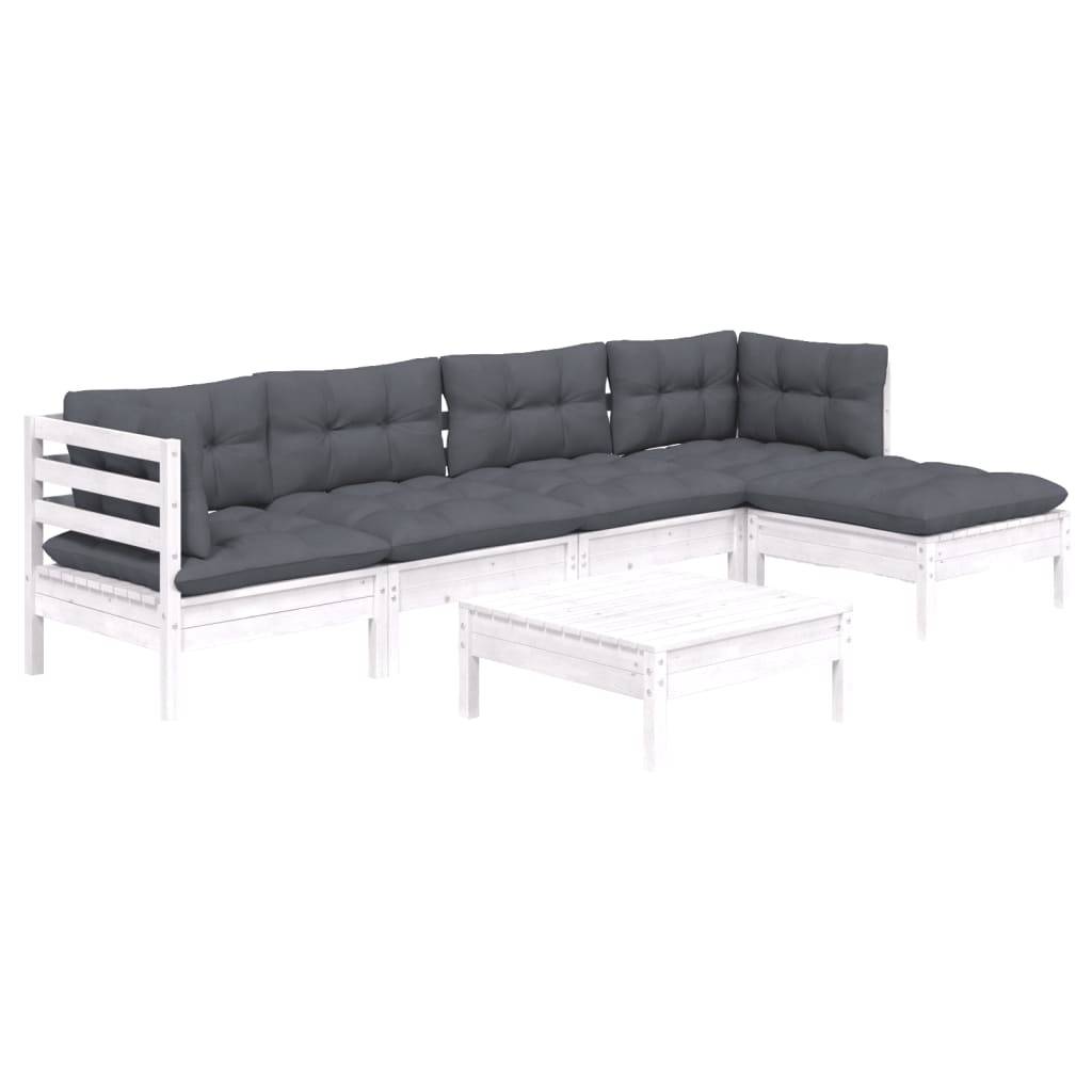 vidaXL 6-tlg. Garten-Lounge-Set mit Kissen Weiß Kiefernholz
