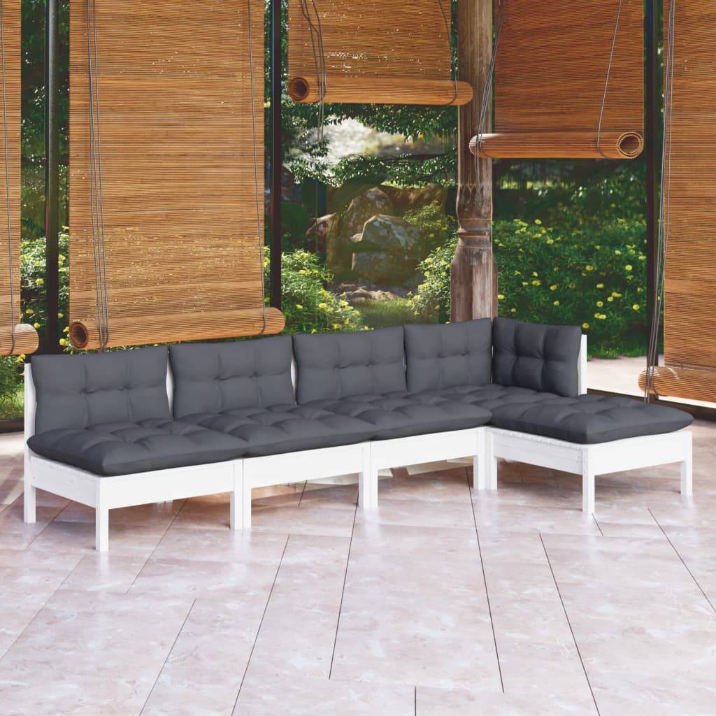 vidaXL 5-tlg. Garten-Lounge-Set mit Kissen Weiß Kiefernholz