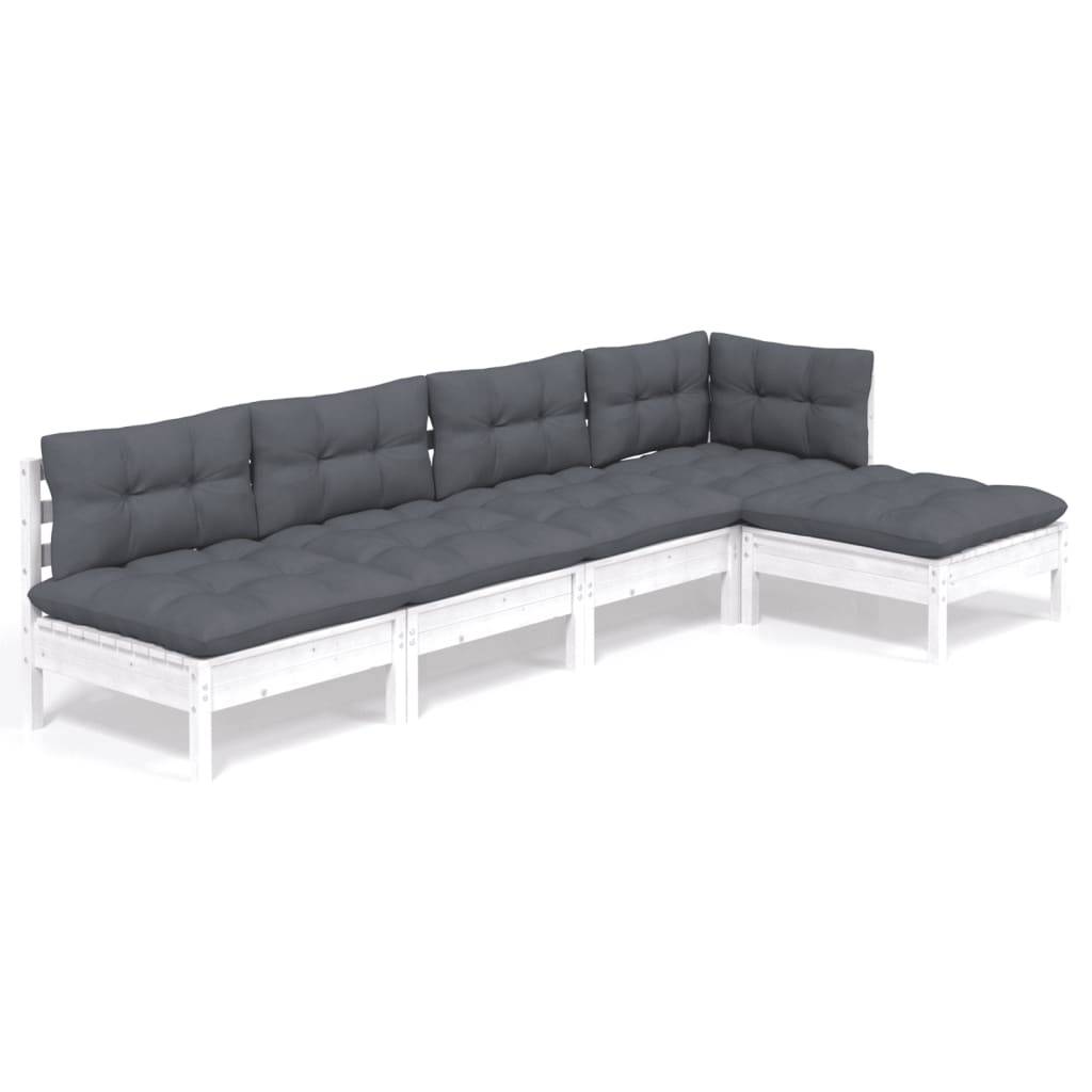 vidaXL 5-tlg. Garten-Lounge-Set mit Kissen Weiß Kiefernholz