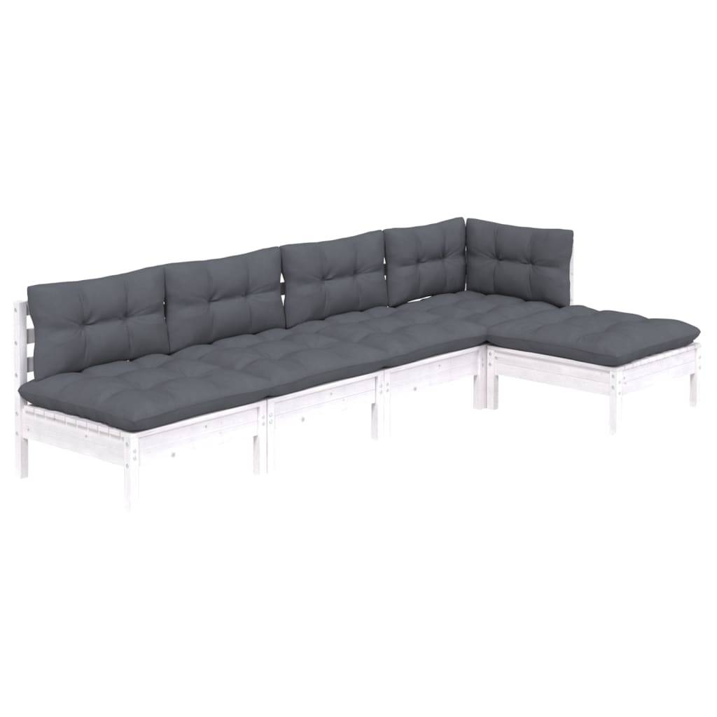 vidaXL 5-tlg. Garten-Lounge-Set mit Kissen Weiß Kiefernholz