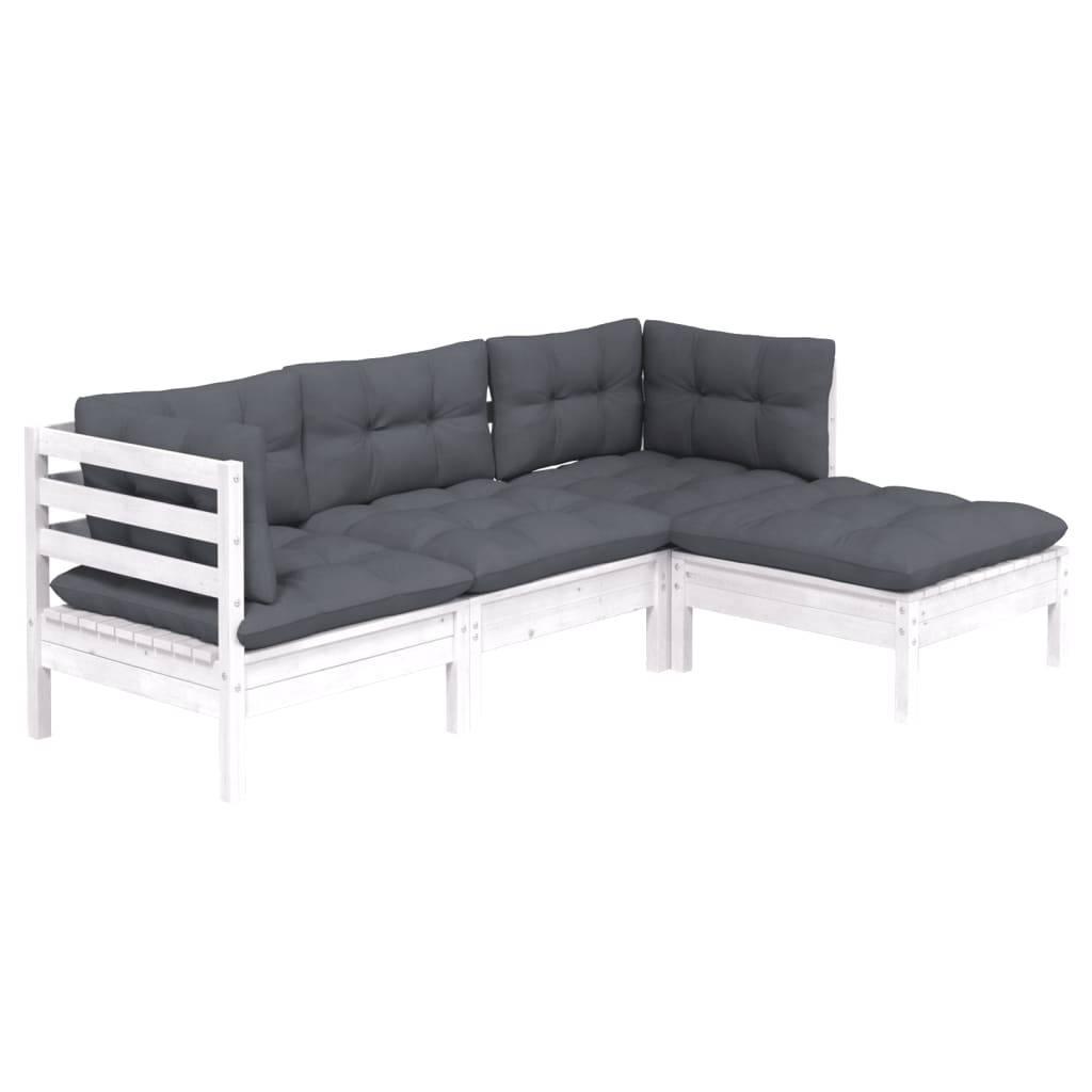 vidaXL 4-tlg. Garten-Lounge-Set mit Kissen Weiß Kiefernholz