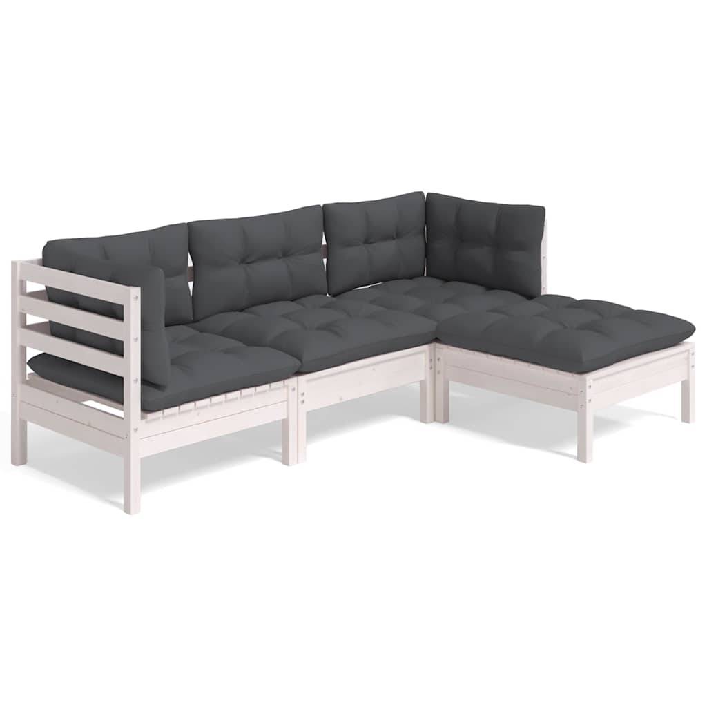 vidaXL 4-tlg. Garten-Lounge-Set mit Kissen Weiß Kiefernholz