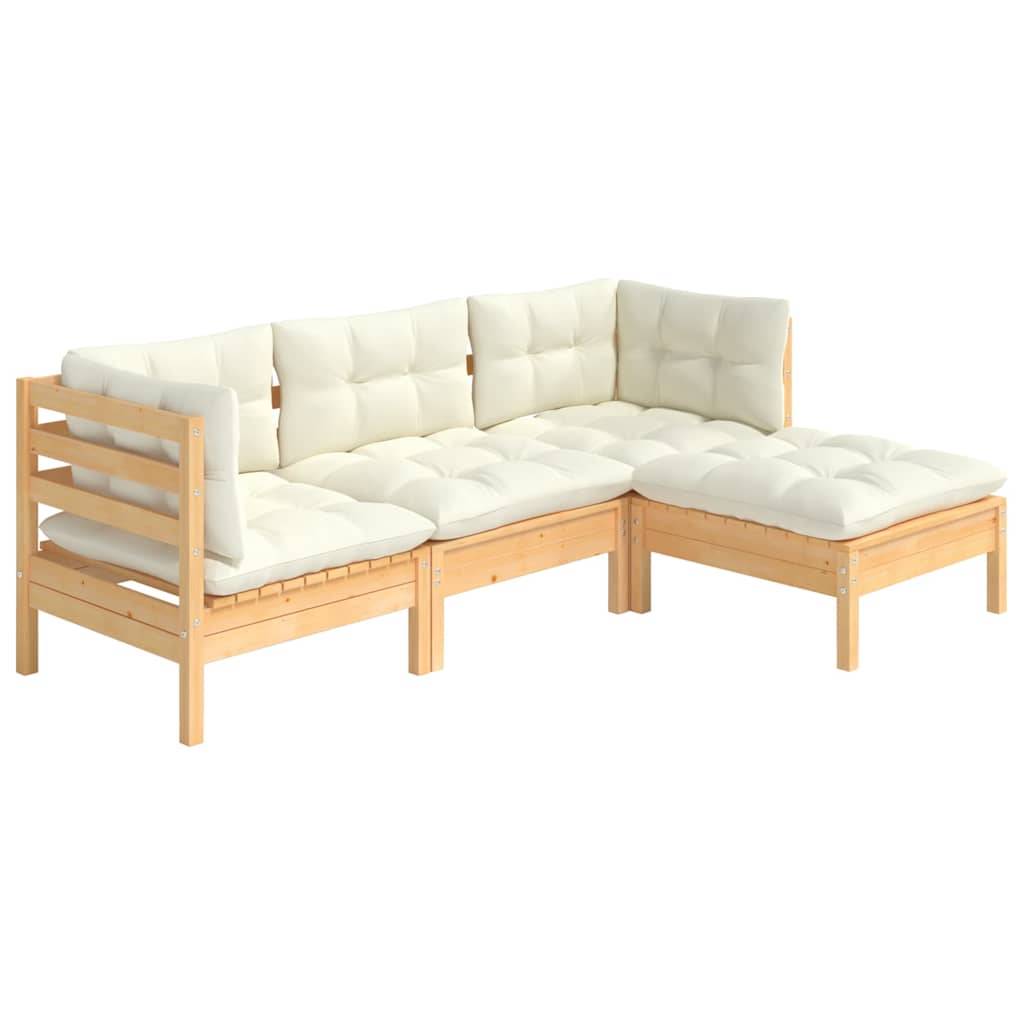 vidaXL 4-tlg. Garten-Lounge-Set mit Creme Kissen Kiefernholz