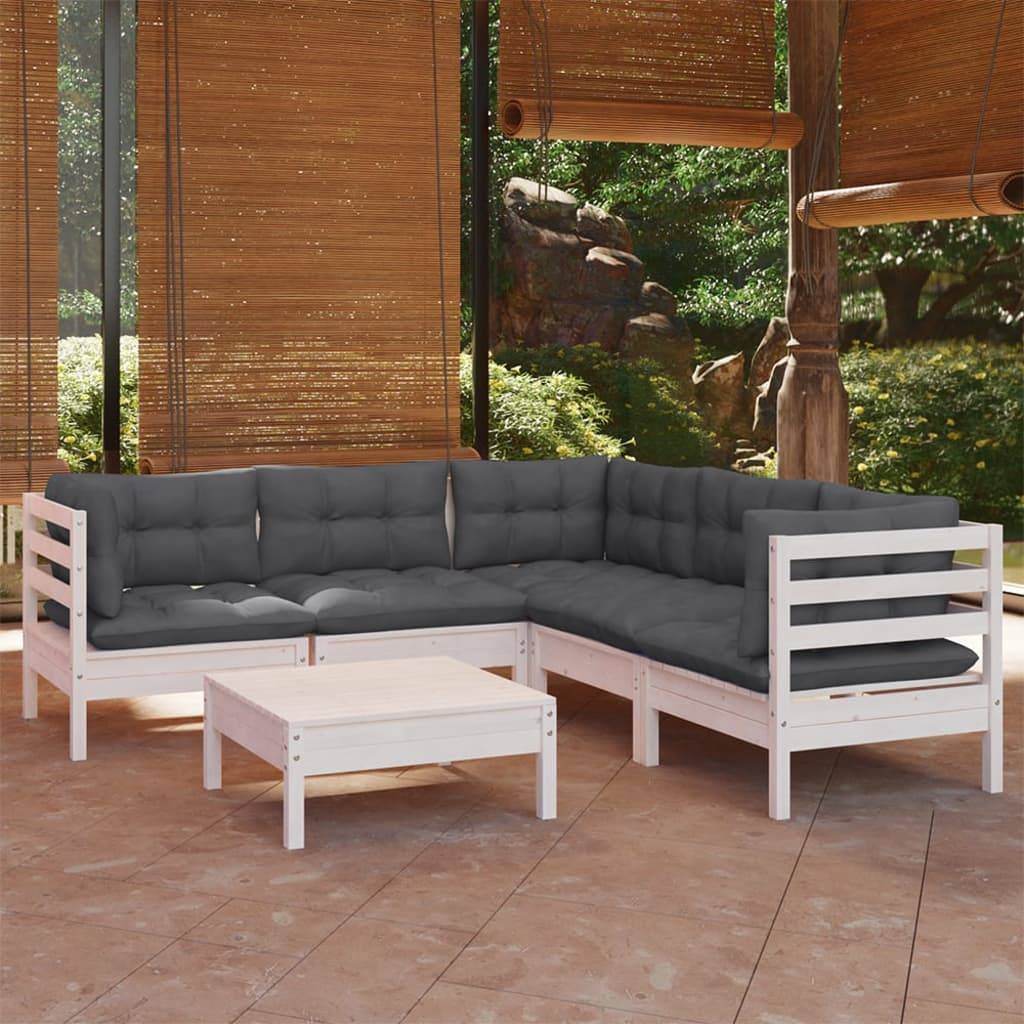 vidaXL 6-tlg. Garten-Lounge-Set mit Kissen Weiß Kiefer Massivholz