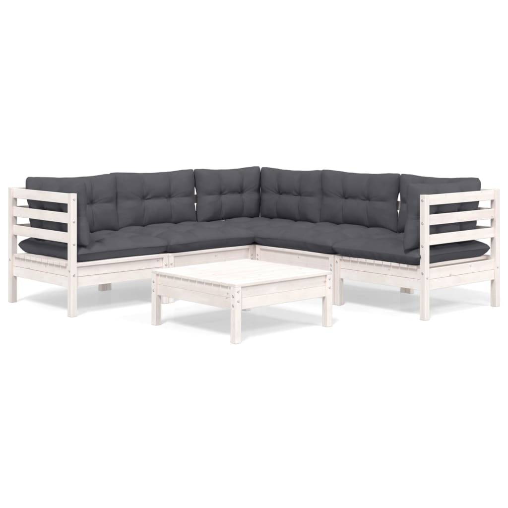 vidaXL 6-tlg. Garten-Lounge-Set mit Kissen Weiß Kiefer Massivholz