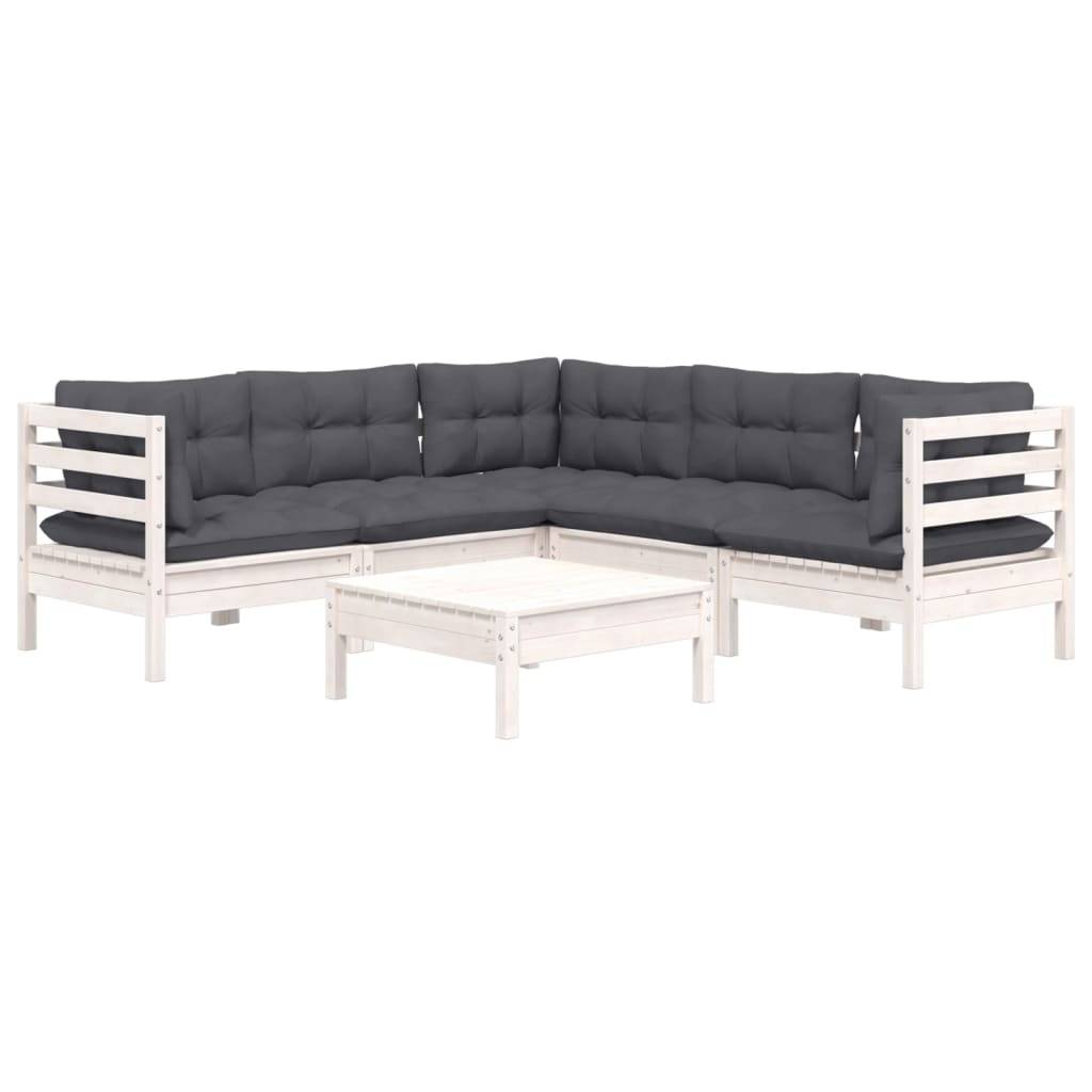 vidaXL 6-tlg. Garten-Lounge-Set mit Kissen Weiß Kiefer Massivholz