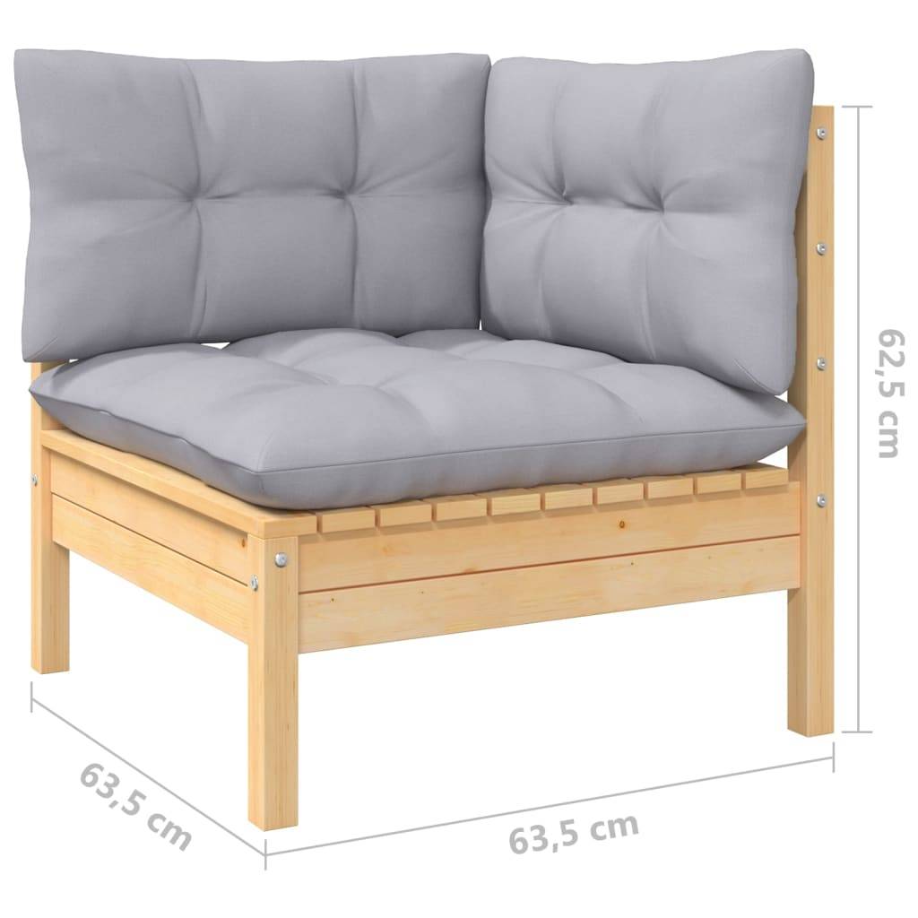 vidaXL 3-tlg. Garten-Lounge-Set mit Grauen Kissen Kiefernholz