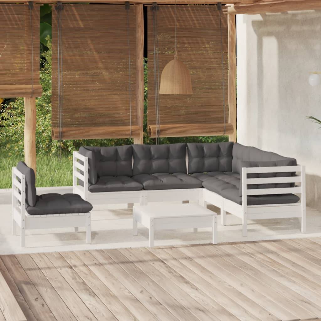 vidaXL 6-tlg. Garten-Lounge-Set mit Kissen Weiß Kiefernholz