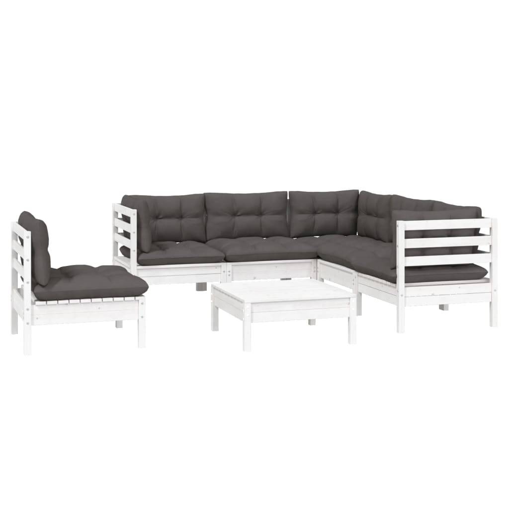 vidaXL 6-tlg. Garten-Lounge-Set mit Kissen Weiß Kiefernholz