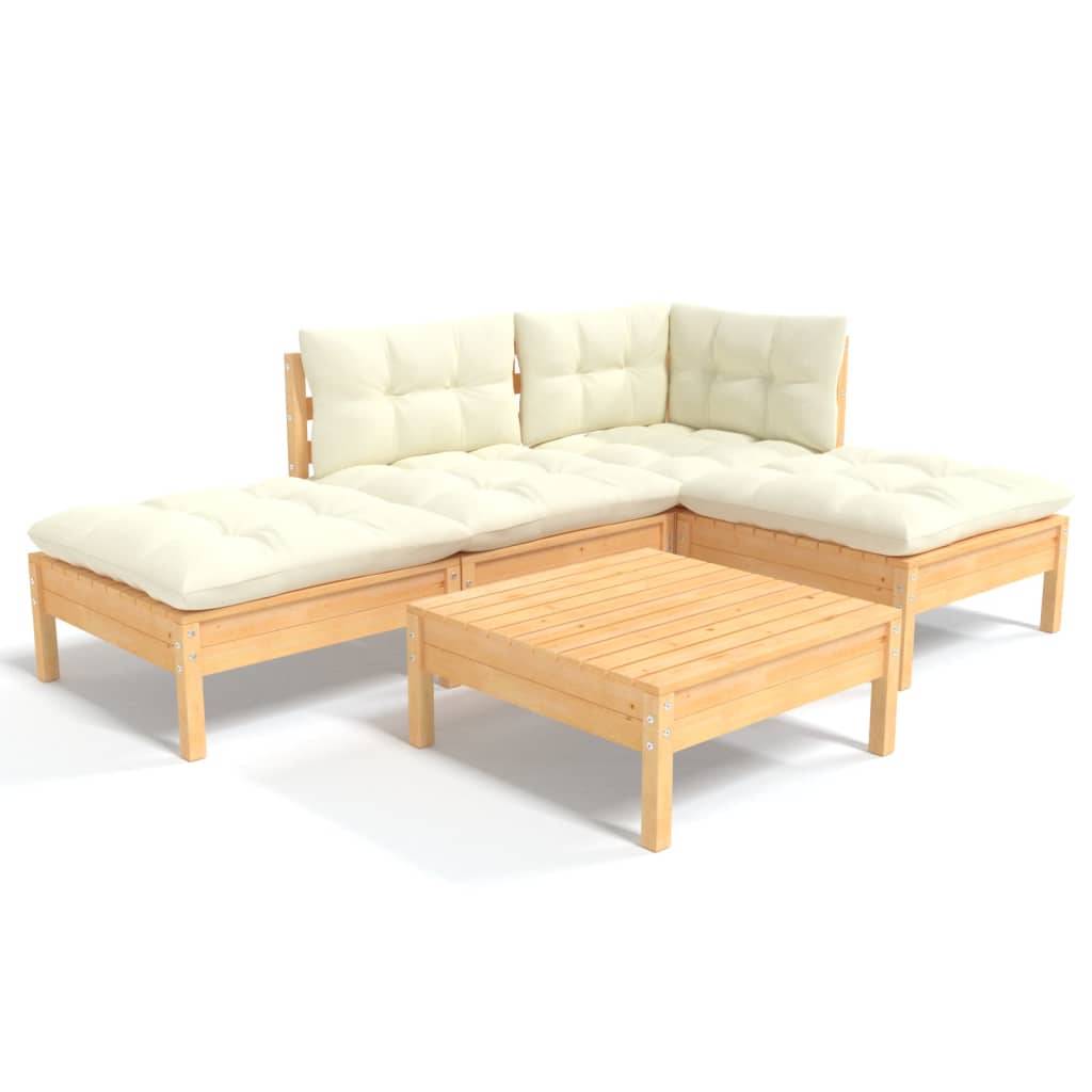 vidaXL 5-tlg. Garten-Lounge-Set mit Creme Kissen Kiefernholz