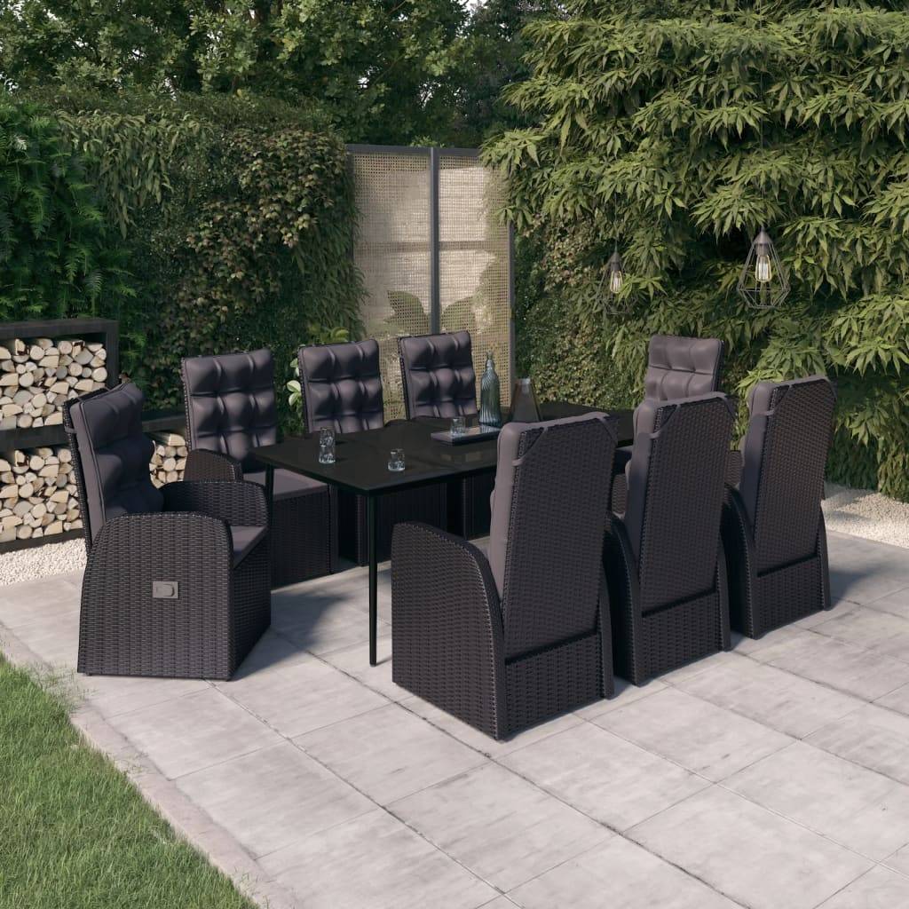 vidaXL 9-tlg. Garten-Essgruppe mit Kissen Schwarz