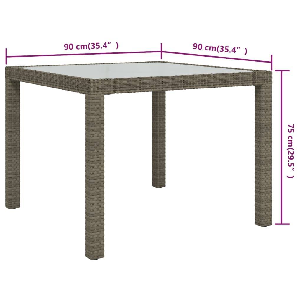 vidaXL Gartentisch 90x90x75 cm Gehärtetes Glas Poly Rattan Grau