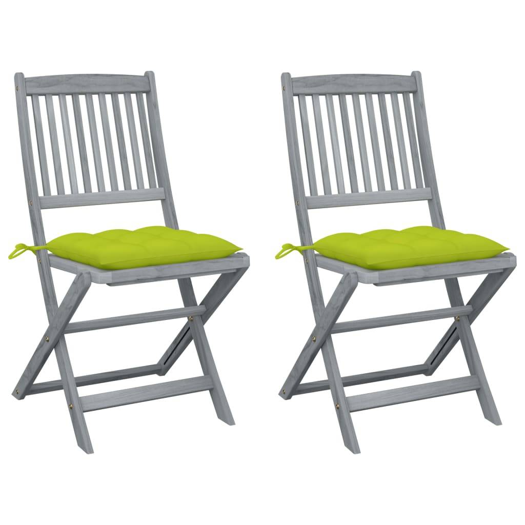 vidaXL Klappbare Gartenstühle 2 Stk. mit Kissen Massivholz Akazie