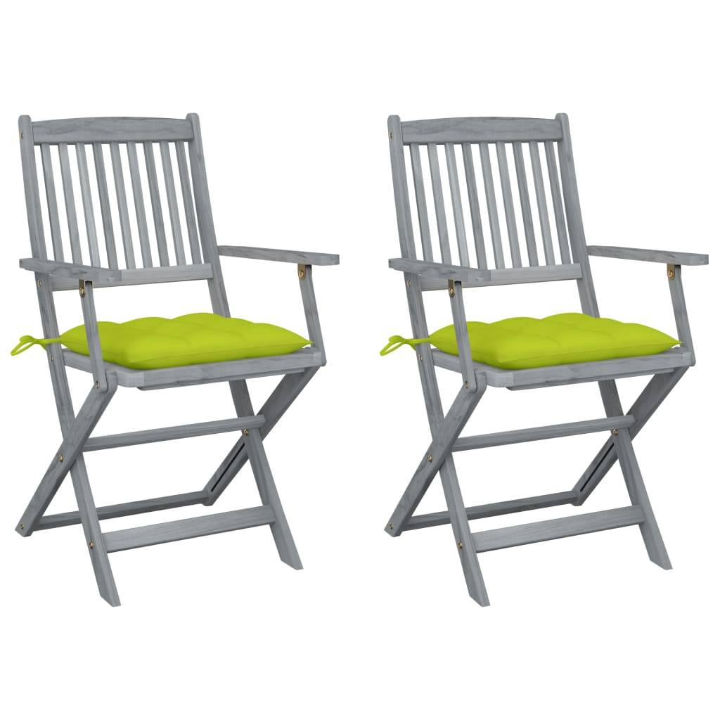 vidaXL Klappbare Gartenstühle 2 Stk. mit Kissen Massivholz Akazie