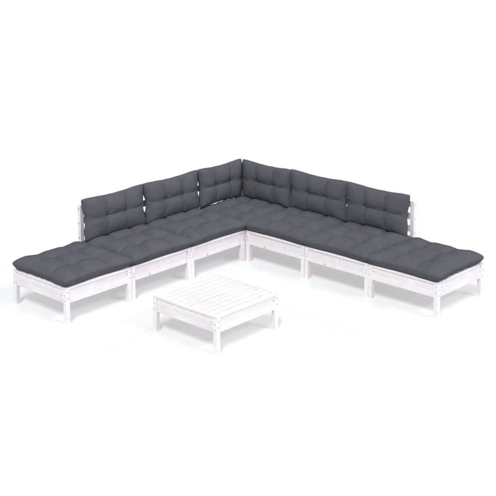 vidaXL 8-tlg. Garten-Lounge-Set mit Kissen Weiß Kiefernholz