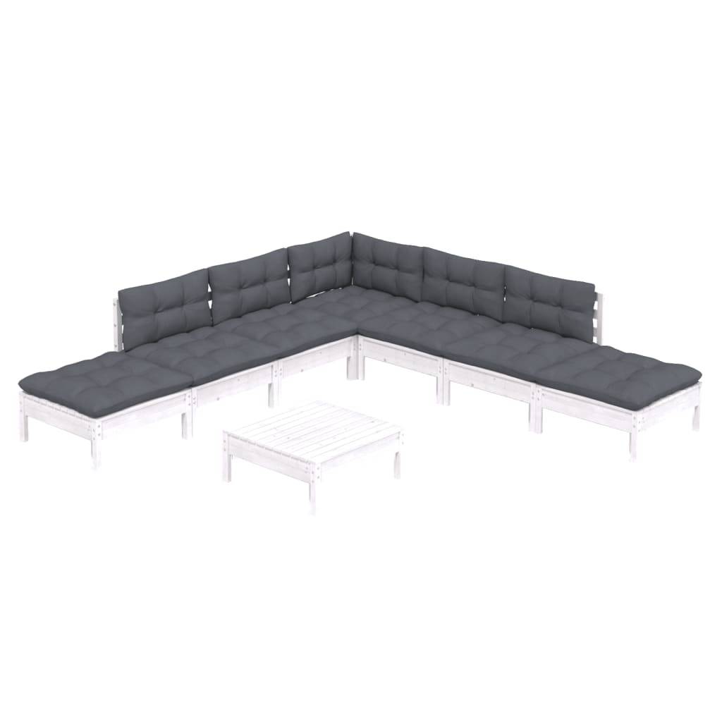 vidaXL 8-tlg. Garten-Lounge-Set mit Kissen Weiß Kiefernholz