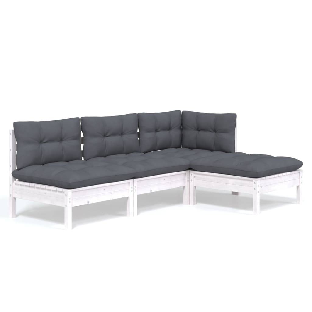vidaXL 4-tlg. Garten-Lounge-Set mit Kissen Weiß Kiefernholz