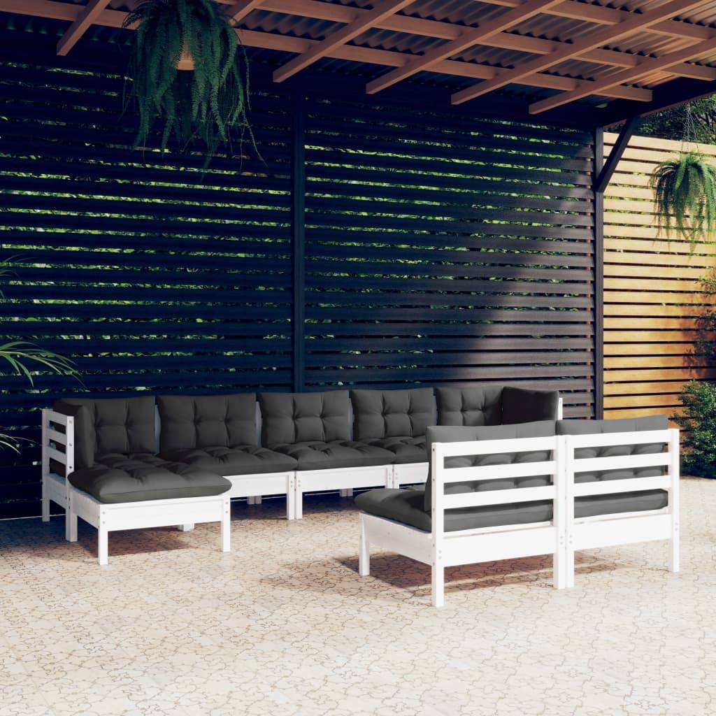 vidaXL 9-tlg. Garten-Lounge-Set mit Kissen Weiß Kiefernholz