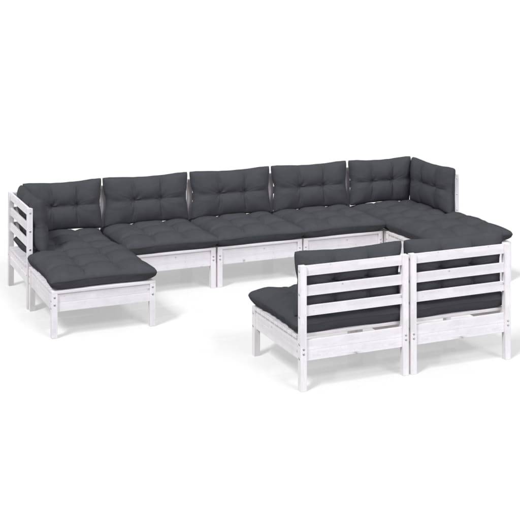vidaXL 9-tlg. Garten-Lounge-Set mit Kissen Weiß Kiefernholz