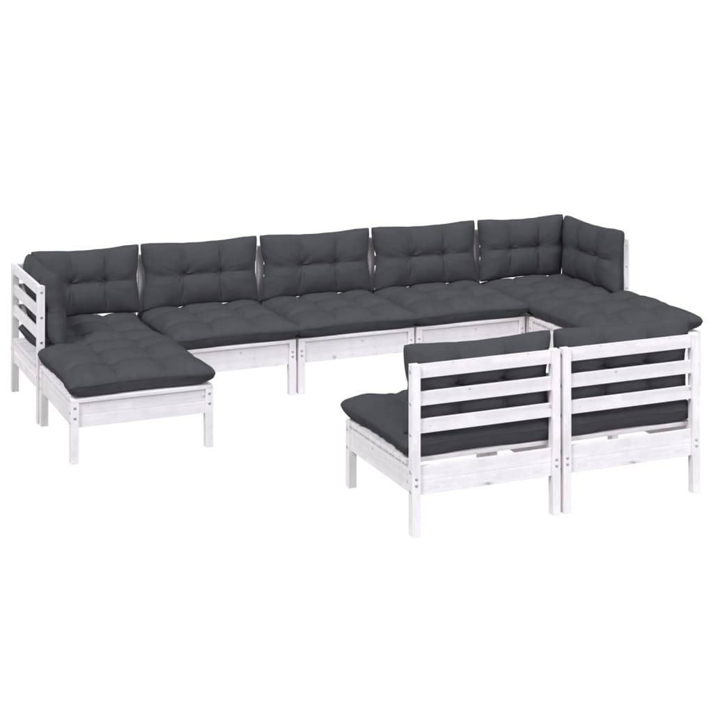 vidaXL 9-tlg. Garten-Lounge-Set mit Kissen Weiß Kiefernholz