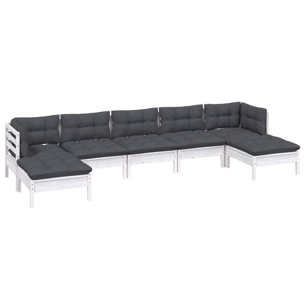 vidaXL 7-tlg. Garten-Lounge-Set mit Kissen Weiß Kiefernholz