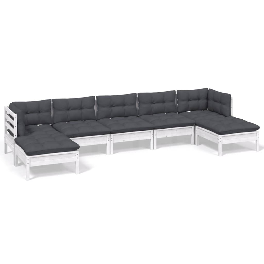 vidaXL 7-tlg. Garten-Lounge-Set mit Kissen Weiß Kiefernholz