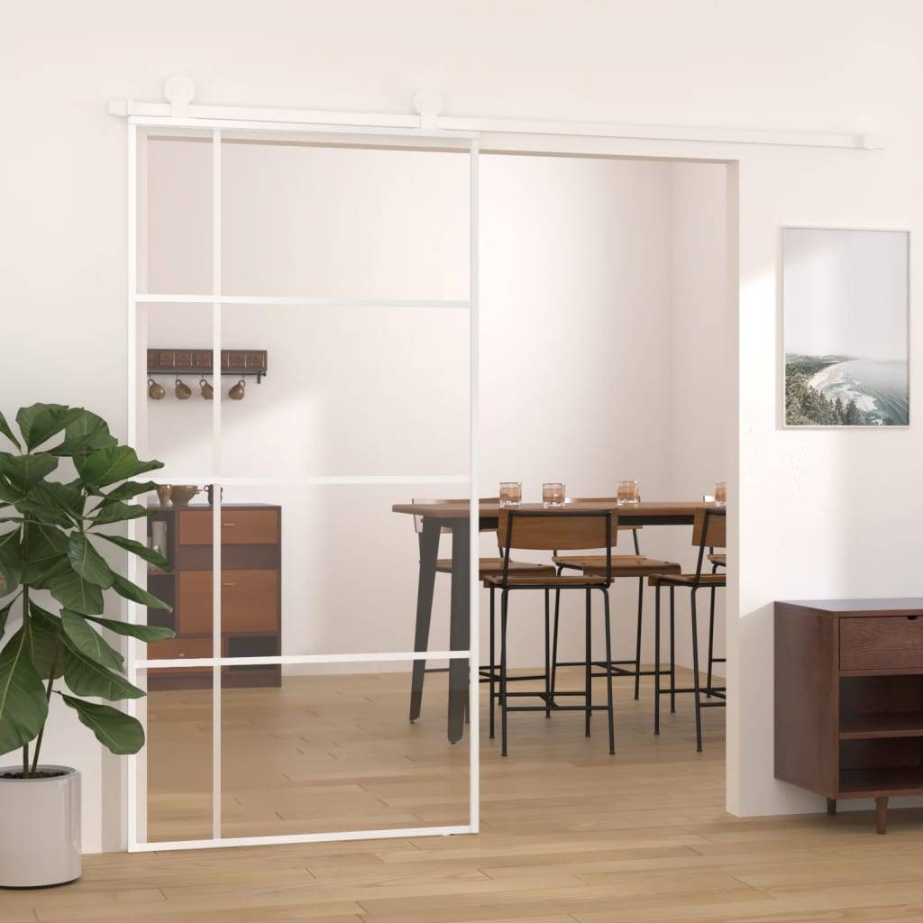vidaXL Schiebetür ESG Glas und Aluminium 102,5x205 cm Weiß