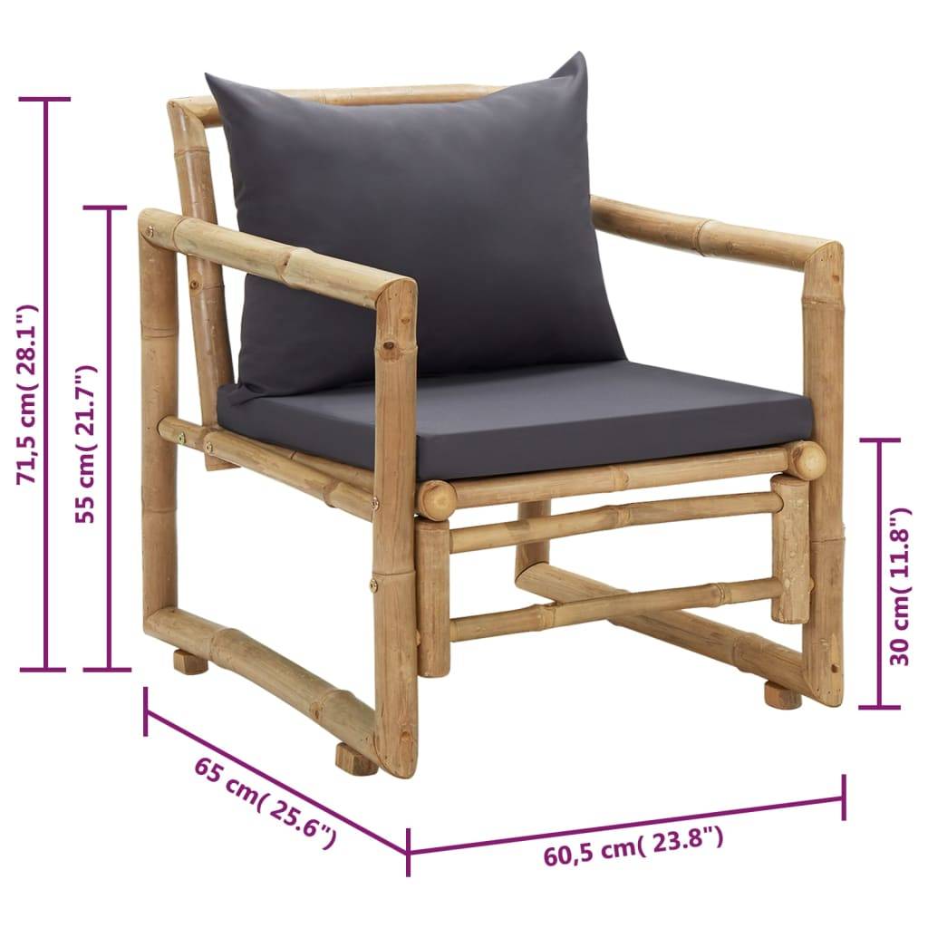 vidaXL Gartenstühle mit Kissen 2 Stk. Bambus