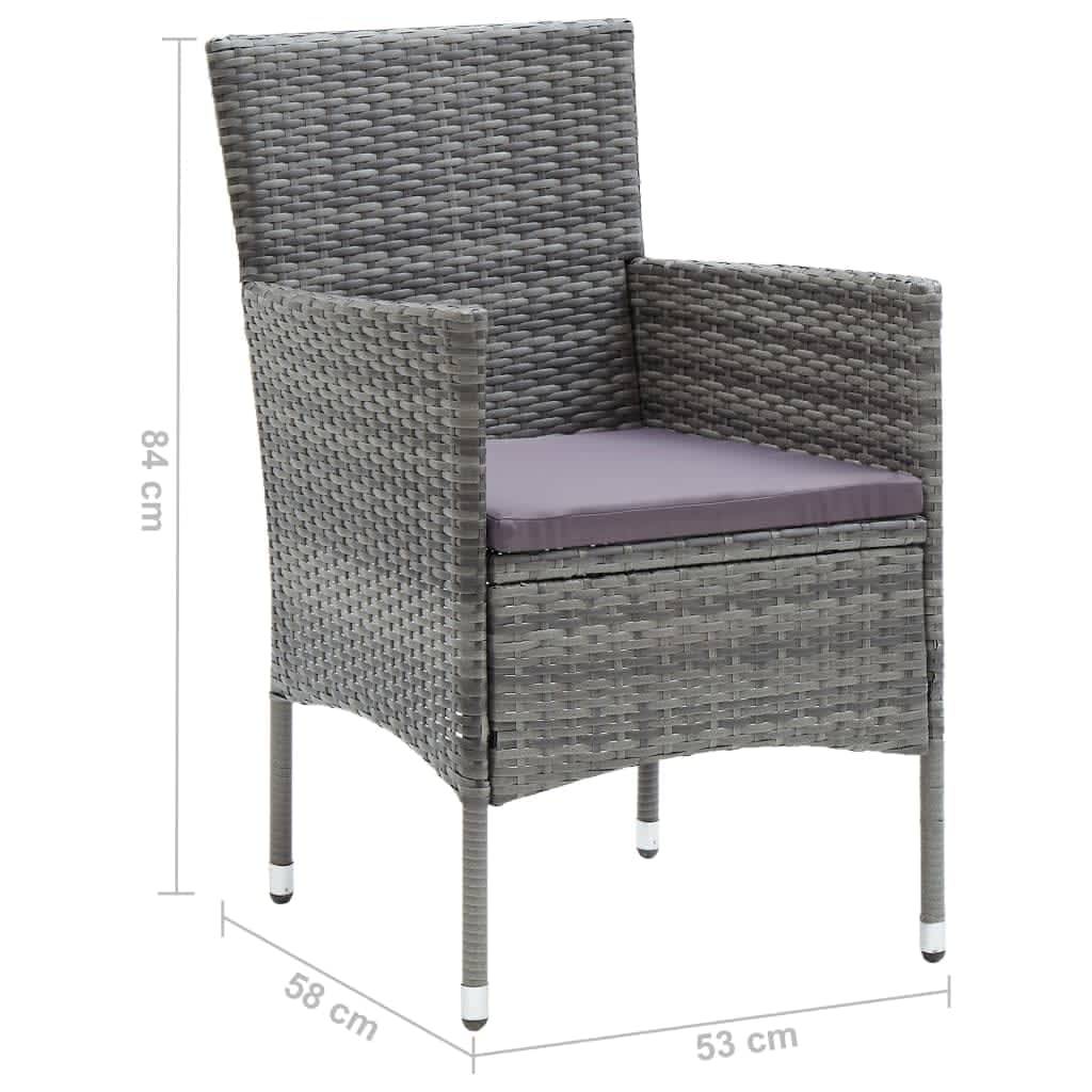 vidaXL 3-tlg. Garten-Essgruppe mit Kissen Poly Rattan Grau