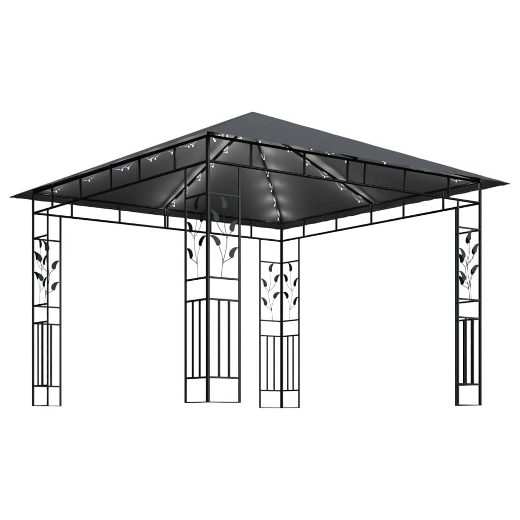 vidaXL Pavillon mit Moskitonetz & LED-Lichterkette 3x3x2,73m Anthrazit