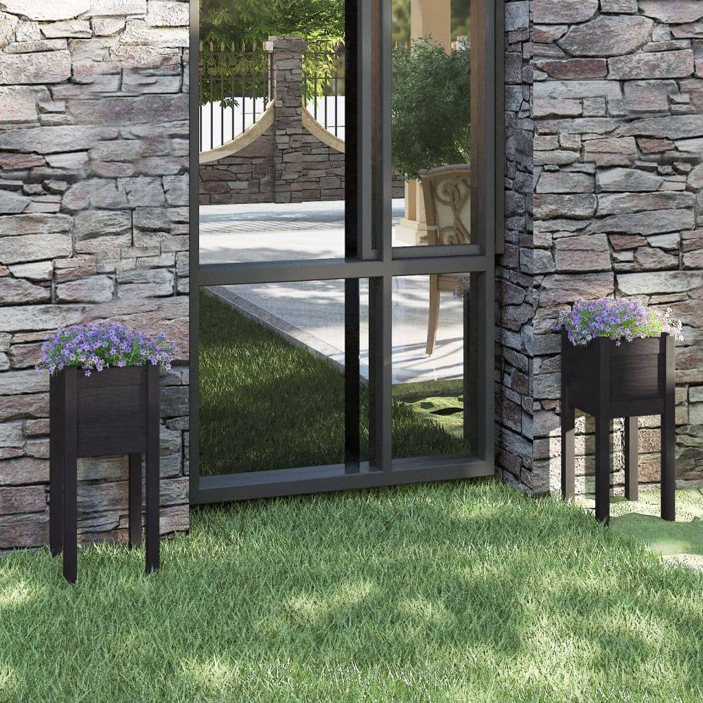 vidaXL Pflanzkübel 2 Stk. Schwarz 31x31x70 cm Massivholz Kiefer