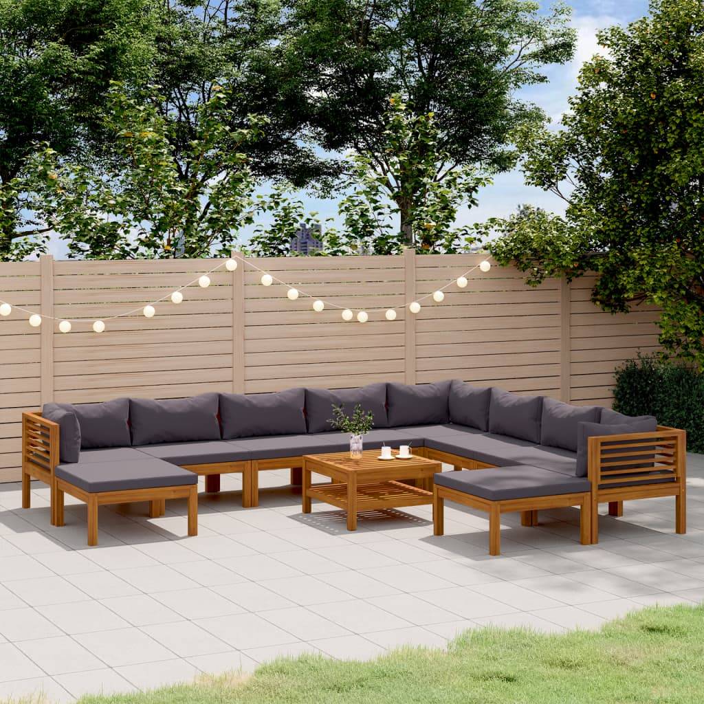 vidaXL 11-tlg. Garten-Lounge-Set mit Auflage Massivholz Akazie