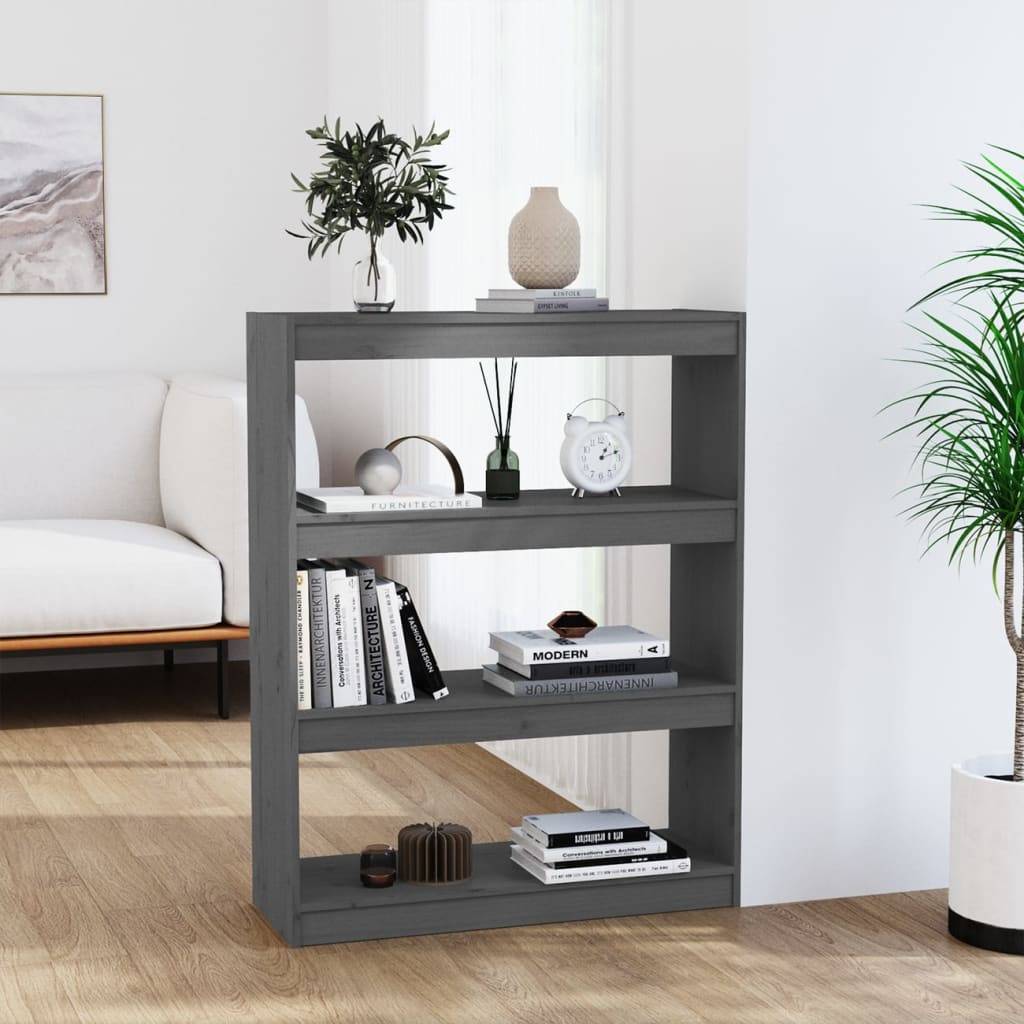 vidaXL Bücherregal/Raumteiler Grau 80x30x103,5 cm Massivholz Kiefer