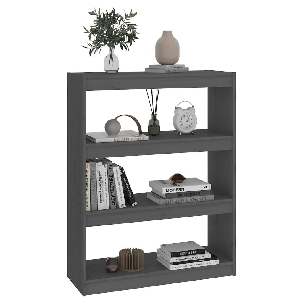 vidaXL Bücherregal/Raumteiler Grau 80x30x103,5 cm Massivholz Kiefer